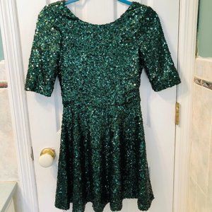 French Connection Green Sequin Dress Fit and Flare